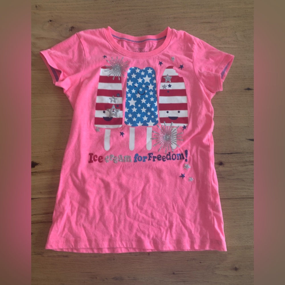 Faded Glory Popsicles Patriotic Short Sleeve Pink Tee Shirt Girls L Preloved‎